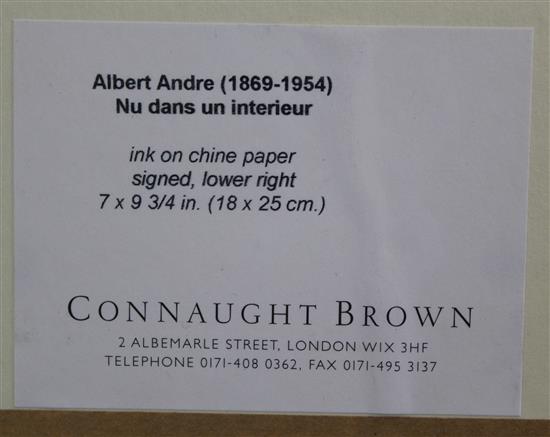 § Albert Andre (1869-1954) Nu dans un interieur, 7 x 10in.